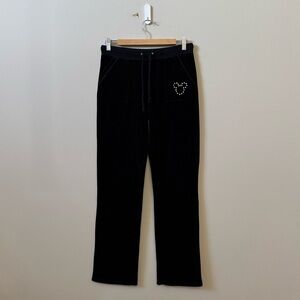 Disney Parks black velour rhinestones Y2K Mickey Mouse track pants
